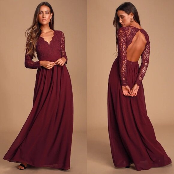 Lulus Dresses & Skirts - Lulus | Awaken My Love Burgundy Long Sleeve Lace Maxi Dress